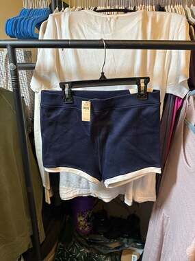 Aerie OFFLINE Ribbed Super Shortie - Navy Blue and White Trim